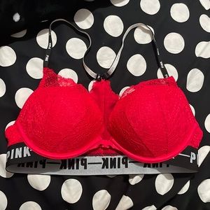 PINK Victoria Secret Racerback Lace Logo Push Up Bra 34C